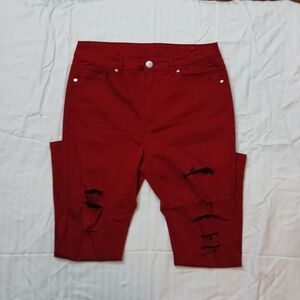 V.I.P. Red Jeans with Embroidered Detail